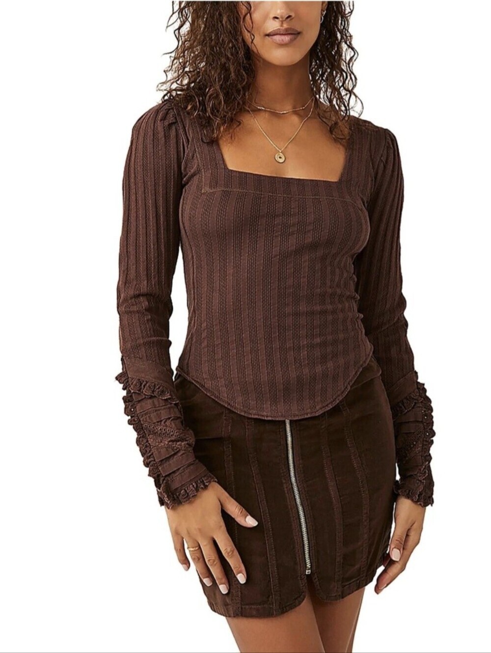 We The Free  Layla Corduroy Mini Skirt in Expresso Bean